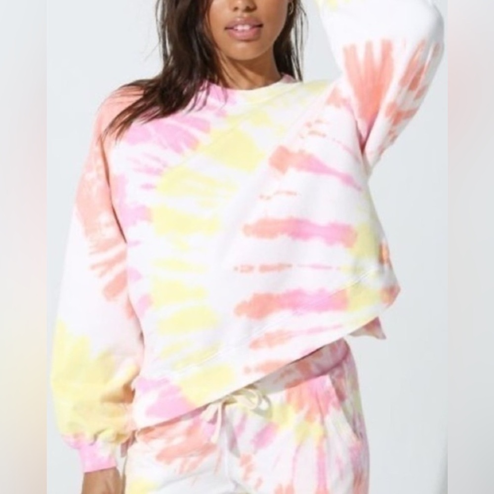 NWOT Electric & Rose Poppy Pink Peach Tie-Dye Prism Neil Hi Low Crew Sweatshirt
